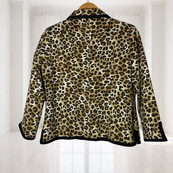 Monterey Bay Leopard Print Cotton Blazer Petite Medium Lined Animal Print Jacket - Picture 5 of 15